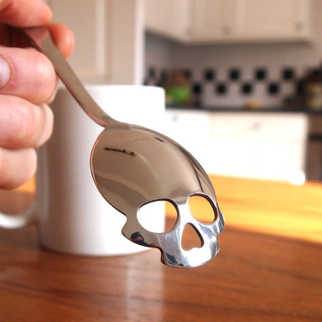 Silver Skull teaspoon in stainless steel.