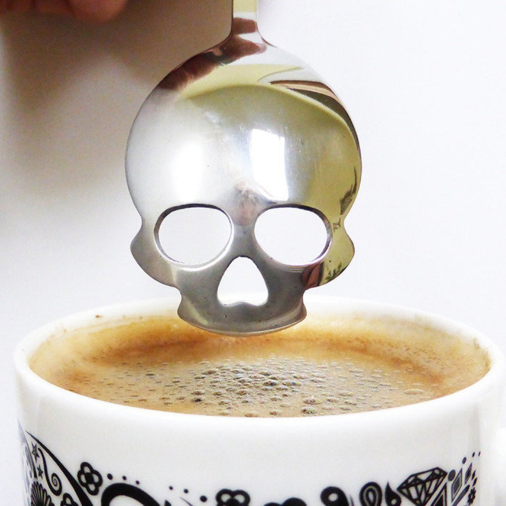 Silver Skull teaspoon in stainless steel.